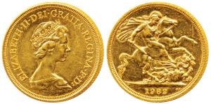 Great Britain, Queen Elizabeth, Gold Sovereign, 8g, 1982, laureate head (KM 919). Mint Sta