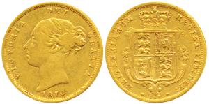 Great Britain, Victoria, Gold ½ Sovereign, 4g, 1878, Young head, Shield on rev. (KM 735.2)
