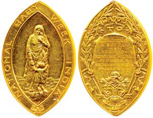 National Baby Week India, Gold Medal, 50.57g, obv. a woman and a child standing in center,