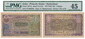 Hyderabad, Rupee 1, 2nd issue, signed Ghulam Muhammad, (J&R 7.2.3A). Graded by PMG Choice 