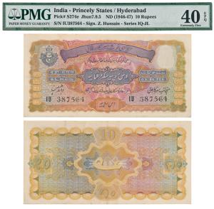 Hyderabad, Rupees 10, 1939, signed Zahid Hussain, (J&R 7.9.5). Graded by PMG Extremely Fin