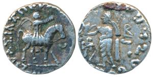 Indo-Scythians, Azes II, Silver Drachm, 2.17g, obv. king mounted on a horse to right, hold