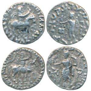 Indo-Scythians, Azes II, Silver Drachm (2), 1.81g & 2.05g, obv. king mounted on a horse to