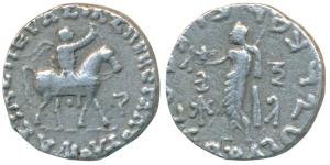 Indo-Scythians, Azes II, Silver Tetradrachm, 9.15g, obv. King mounted on a horse to right,