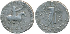 Indo-Scythians, Azes II, Silver Tetradrachm, 9.12g, obv. King mounted on a horse to right,