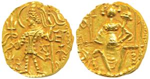 Kushanas, Shaka (c. 305-335 AD), Gold Dinar, 7.71g, obv. king nimbate standing left, holdi