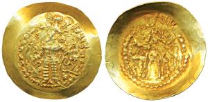 Kushano-Sasanian, Bahram III (Kidara) (c. AD 350), Gold Dinara, 7.67g, obv. king standing 