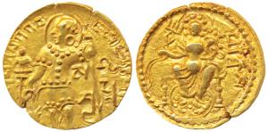 Guptas, Samudragupta, Gold Dinar, 7.48g, ’Standard’ type, obv. king nimbate standing left,