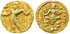 Guptas, Kumaragupta II (c. 473-476 AD), Gold Dinar, 8.36g, ’Archer’ type, obv. king nimbat