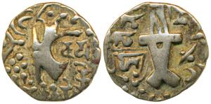 Karkotakas of Kashmir, Vinayaditya (5th century AD), Base Gold, 7.31g, obv. goddess seated