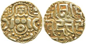 Gahadavalas of Kanauj, Govinda Chandradeva (1114-1154 AD), Gold Dinara, 4.20g, obv. Goddes