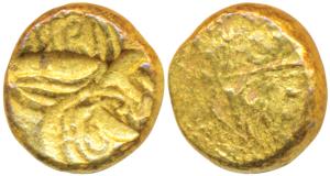 Telugu Chodas of Nellore, Bhujabala, Gold Pagoda, 3.53g, punch-marked type with two symbol