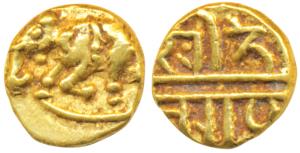 Vijayanagar, Devaraya I (1406-1422 AD), Gold 2 or Double Fanam / ¼ Pagoda, 0.84g, obv. ele