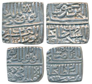 Ghiyath Shah and Mahmud Shah II, Silver Square ½ Tanka (2), 5.42g and 5.22g, the first wit
