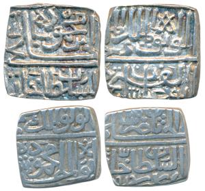 Ghiyath Shah and Mahmud Shah II, Silver Square ½ Tanka (2), 5.52g and 5.02g, the first wit