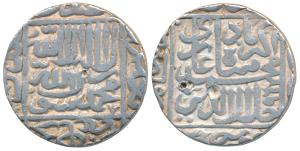 Akbar, Silver Rupee, 11.25g, Agra Mint, Kalima type, mint name written upside down in the 