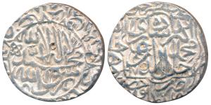 Akbar, Silver Rupee, 10.96g, Hazrat Delhi Mint, Kalima type, AH 97X (KM 80.7). Planchet sl