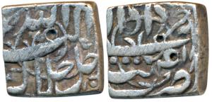 Akbar, Silver Square Rupee, 11.15g, Tatta Mint, Ilahi type, Month Khurdad, Year 41 (KM 88.
