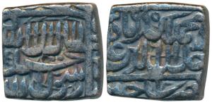 Akbar, Silver Square Rupee, 11.25g, Ujjain Mint, AH 995, Kalima type (KM 82.7). Very Fine+