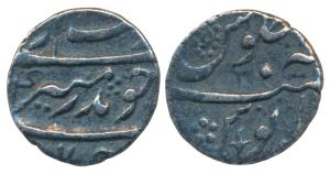 Aurangzeb, Silver ¼ Rupee, 2.72g, Surat Mint (off flan), Badre Munir type (KM 293.17). Ver