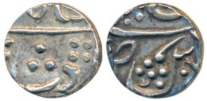 Jafarabad urf Chandor Mint, Silver ½ Rupee, 5.55g, in the name of Shah Alam II, floral spr
