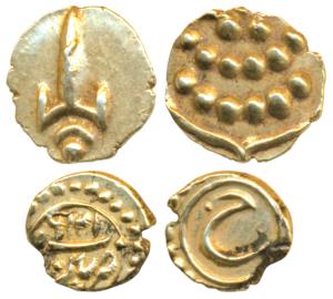 Mysore, Tipu Sultan, Gold Fanam, Patan Mint, AM 1216 (KM 108); Tanjavore, Venkoji, Gold Fa