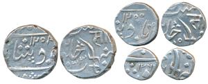 Sayaji Rao II, set of 3, Silver Rupee, ½ and ¼, Baroda Mint, in the name of Shah Alam II, 
