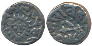Tukoji Rao II, Silver ¼ Rupee, 2.76g, AH 1289, obv. crossed swords and legend Sri Tukoji H