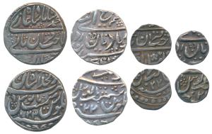 Akhay Singh (AH 1136-1176, 1722-1762 AD), set of 4, Silver Rupee, ½, ¼ and 1/8, the first 