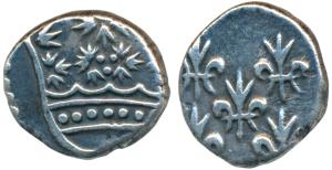 Pondicherry Mint, Silver 4 Royalins (2 Fanon), 2.88g, obv. ornamental, flowered crown type