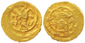 Goa, John V, Gold 5 Xerafims, 2.85g, obv. crowned arms divide GA within circle, rev. stand
