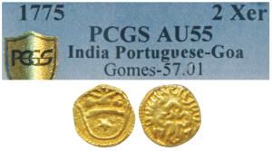 Goa, Jose the Reformer (1750-1777 AD), Gold 2 Xerafims, obv. a large crown, rev. cross div