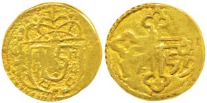 Damao (Daman), Jose the Reformer, Gold 10 Xerafins, 5.68g, obv. crowned arms, rev. cross d