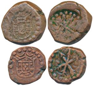 Damao (Daman), John V (1706-1750 AD), Copper 5 and 10 Reis, 5.24g and 10.22g, obv. crowned