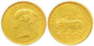 Victoria Queen, Gold Mohur, 11.66g, 1841, Continuous legend, without initial on truncation