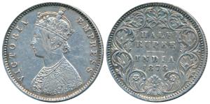 Victoria Empress, Silver ½ Rupee, 1878, Mint, A / I / No mint mark (Prid 262). About Extre