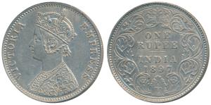 Victoria Empress, Silver Rupee, 1897, Calcutta Mint, C3 / I / C incuse, (Prid 136). About 