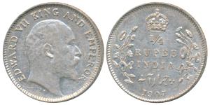 Edward VII, Silver ¼ Rupee, 1907, Calcutta Mint, (Prid 436). Nice mint lustre, About Uncir