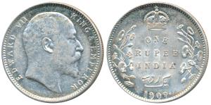 Edward VII, Silver Rupee, 1907, Calcutta Mint. Nice mint lustre, About Uncirculated.