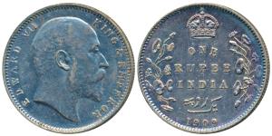 Edward VII, Silver Rupee, 1909, Calcutta Mint. Nice grey toning, About Uncirculated.