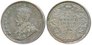 George V, Silver 2 Annas, 1911, Calcutta Mint, (Prid 564). Toned, About Uncirculated.