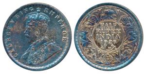 George V, Silver ½ Rupee, 1925, Calcutta Mint, (Prid 328). Nice blue toning on obv. and go