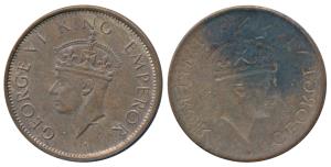 George VI, Copper ¼ Anna, Error, Brockage, nice deep and complete lakhi impression on rev.