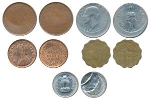George VI, Nickel-Brass Anna, 1943, Error, 10 to 15% off-center; Victoria ¼ Anna, Error, e