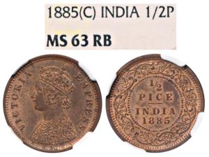Victoria Empress, Copper ½ Pice, 1885, Calcutta Mint, (Prid 717). Graded by NGC MS63 RB, R