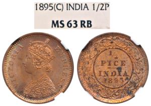 Victoria Empress, Copper ½ Pice, 1895, Calcutta Mint, (Prid 728). Graded by NGC MS63 RB.