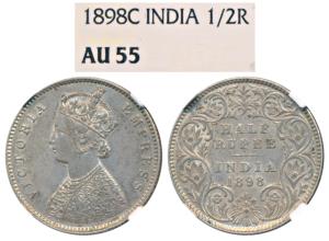 Victoria Empress, Silver ½ Rupee, 1898, Calcutta Mint, A / I / C incuse, (Prid 280). Grade