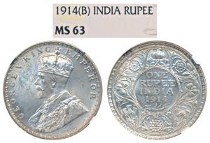 George V, Silver Rupee, 1914, Bombay Mint (Prid 221). Graded by NGC MS63.