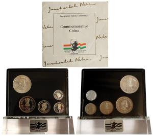 1989 Proof Set, Jawaharlal Nehru Centenary, set of 4, Rupee 1 to 100. With Stand, The oute
