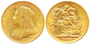 Australia, Victoria Queen, Gold Sovereign, 8g, 1898, Veiled head, ’M’ mint mark for Melbou
